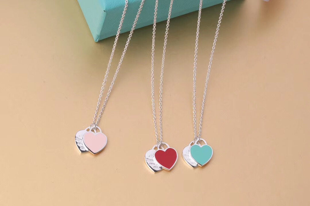 TIFFANY DOUBLE HEART TAG PENDANT SILVER MINI NECKLACE