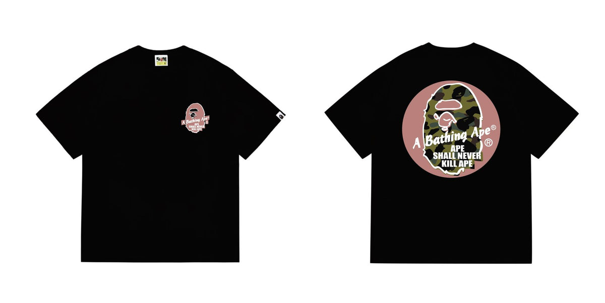 BAPE Pink Accent Ape Circle Graphic T-Shirt