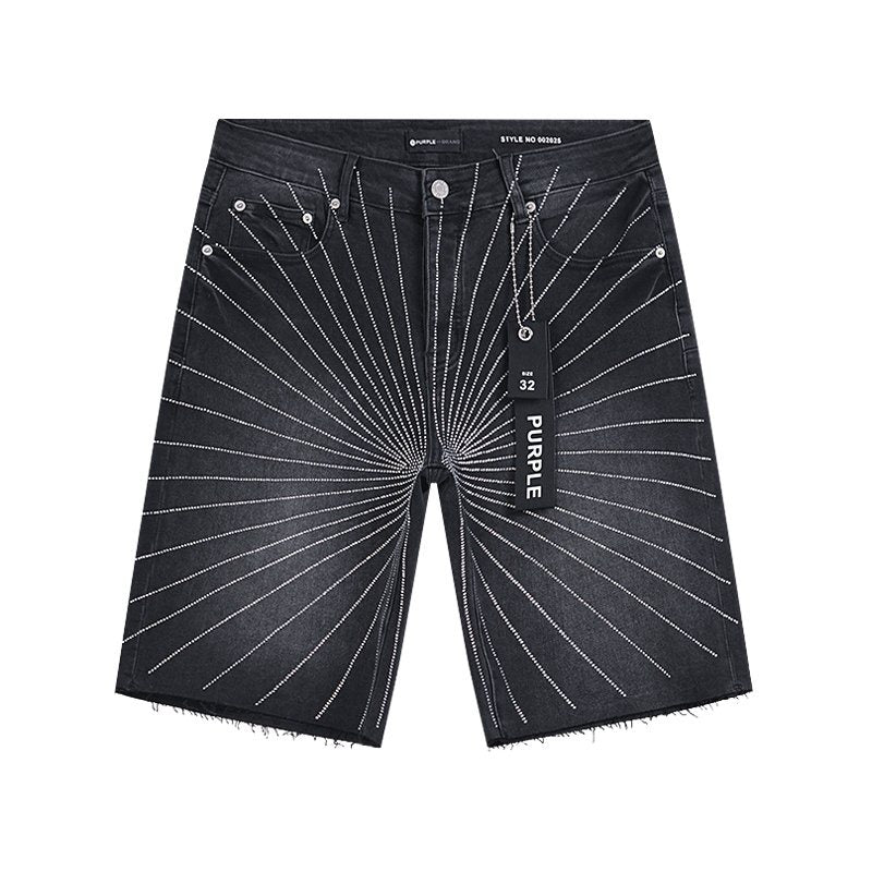 Purple Brand Rhinestone Sunburst Denim Shorts