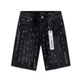 Purple Brand Black Rhinestone Graphic Denim Shorts