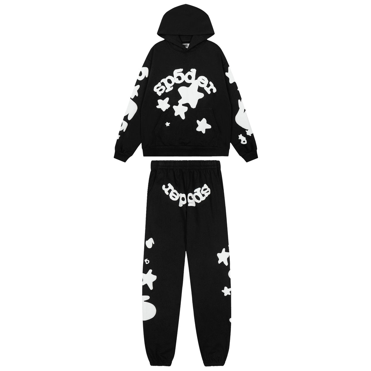 Sp5der Black White Graphic Hoodie & Jogger Matching Set