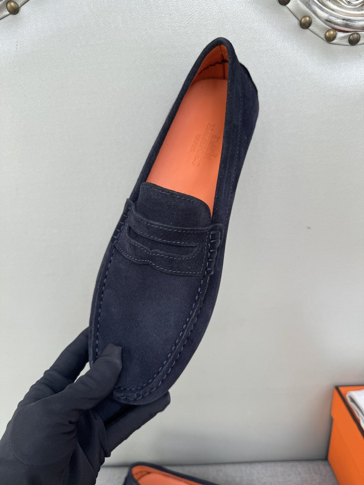 Hermès Men's Navy Suede Driving Loafers