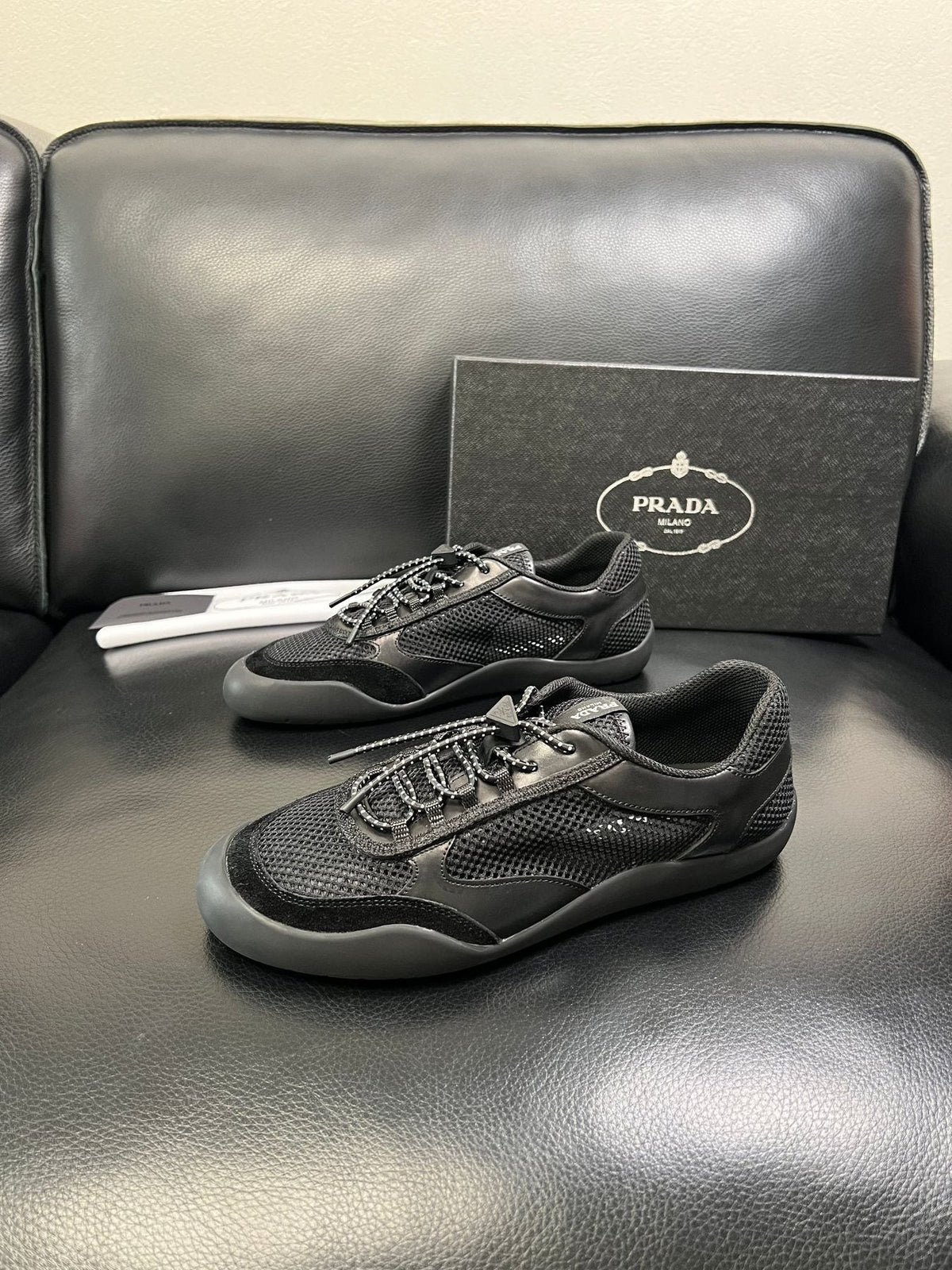 Prada Men's Black and Charcoal Low-Top Sneakers