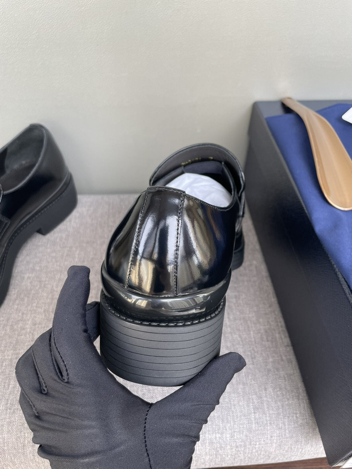 Prada Men's Black Glossy Plaque Loafers