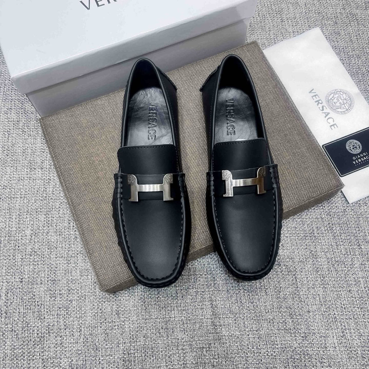 Versace Men's Black Bar Loafers