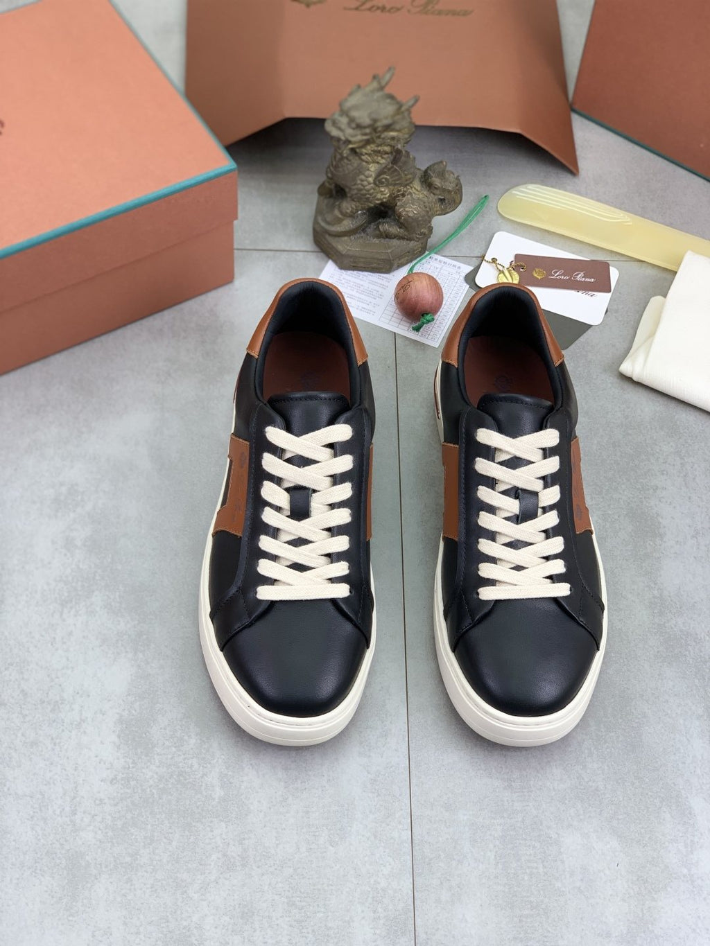 Loro Piana Black and Brown Low-Top Sneakers