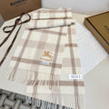 Burberry Cream Taupe Check Fringed Scarf